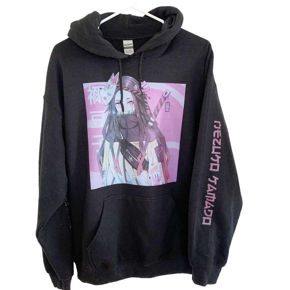 Jon Lauren Black Nezuko Hamada Anime Graphic Pullover Hoodie Unisex Men's Large